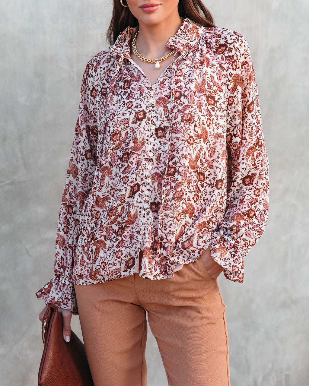 Sahara Printed Ruffle Long Sleeve Top