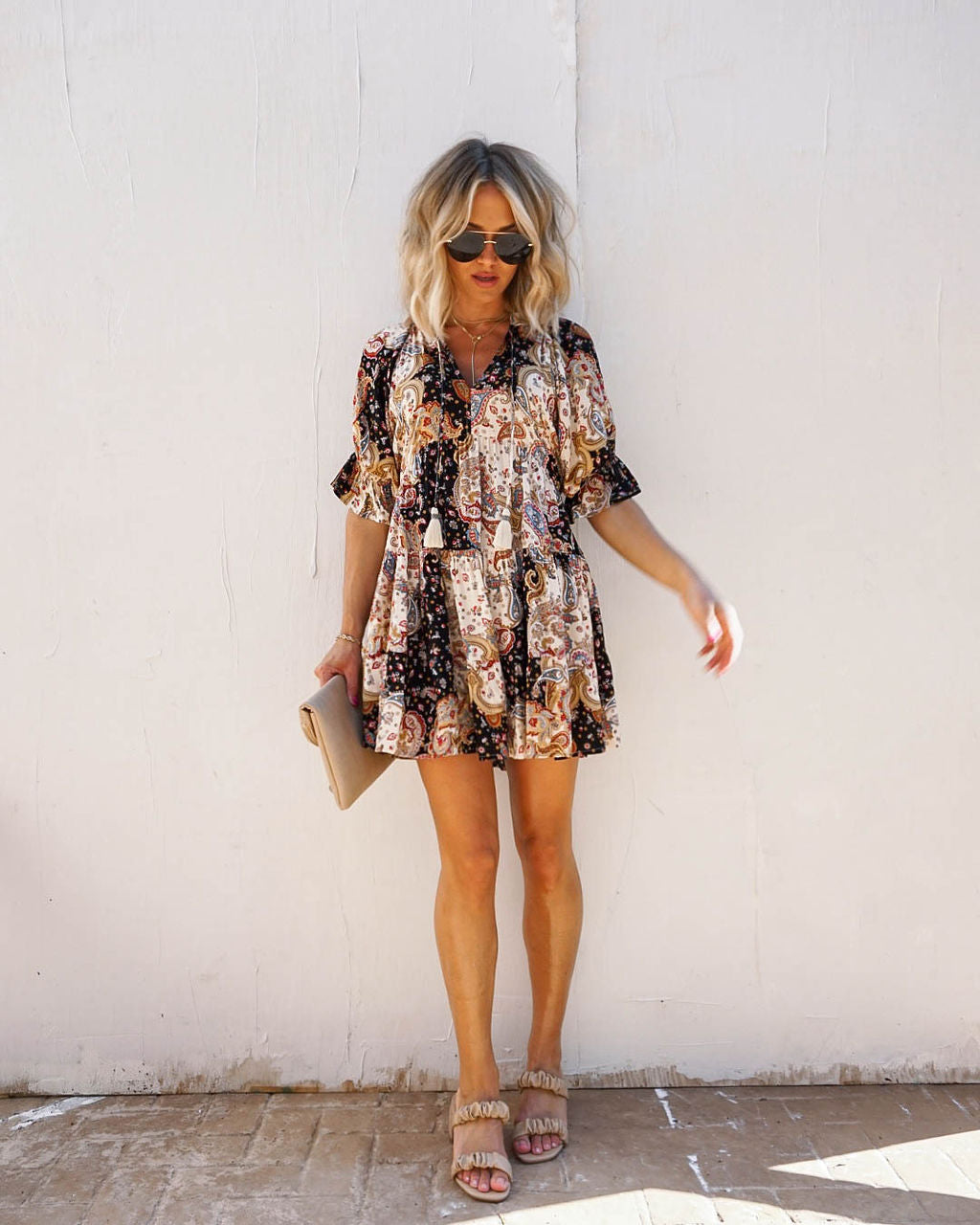 Dare To Dream Paisley Tassel Tie Babydoll Dress - FINAL SALE