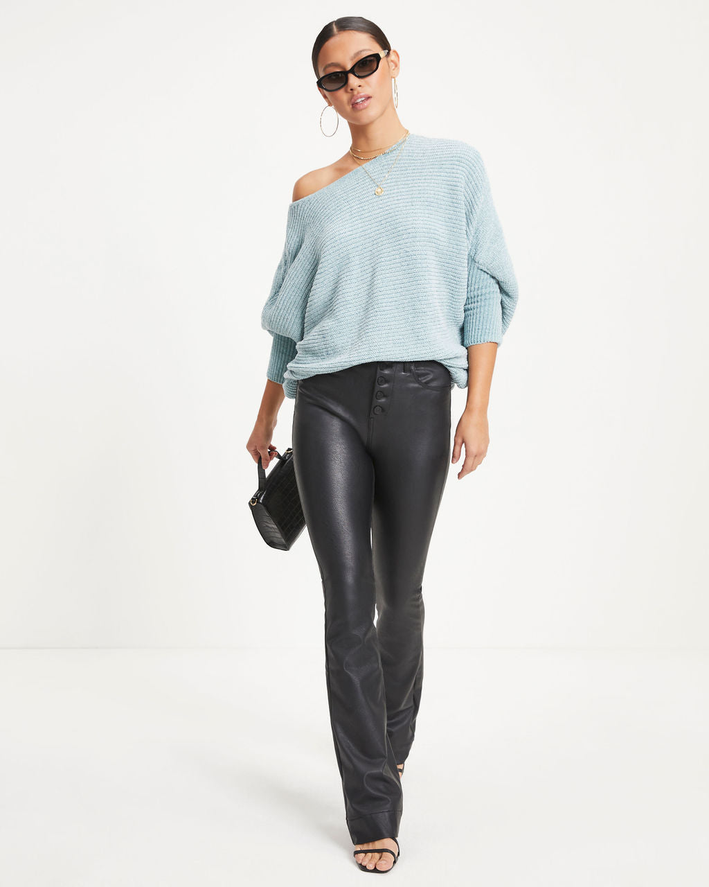 Austin Chenille Dolman Sleeve Pullover Sweater - Light Blue