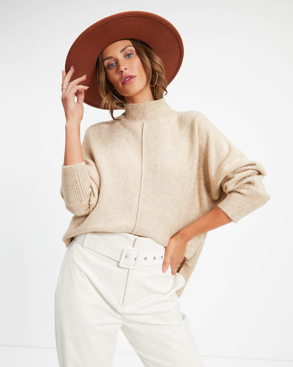 Susana Mock Neck Pullover Sweater - Oatmeal