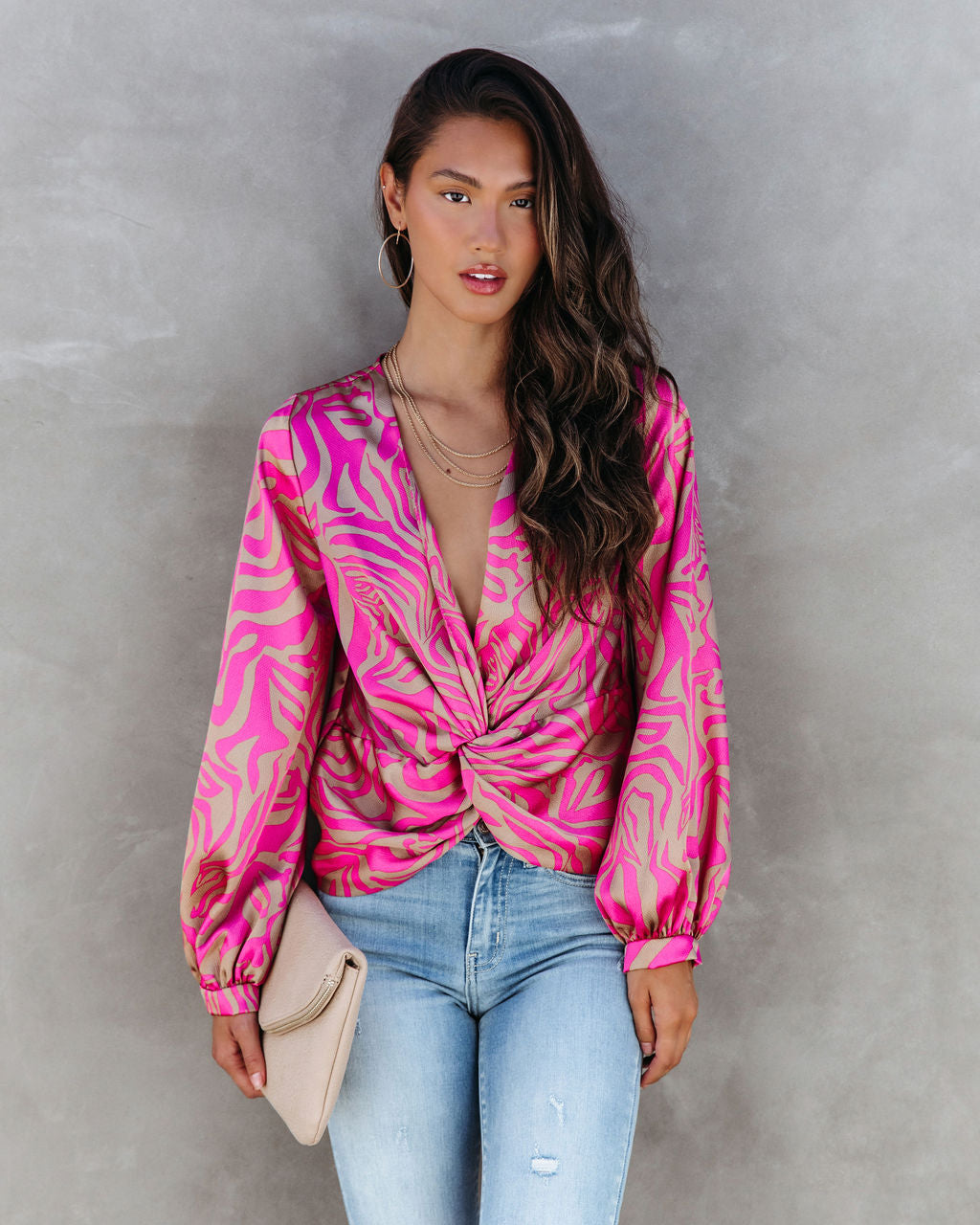 Shane Printed Twisted Balloon Sleeve Top