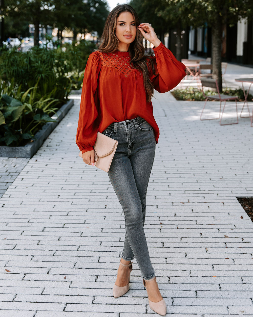 Aria Crochet Lace Top - Rust