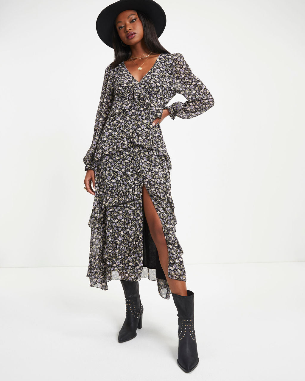 Giving Thanks Floral Ruffle Maxi Dress