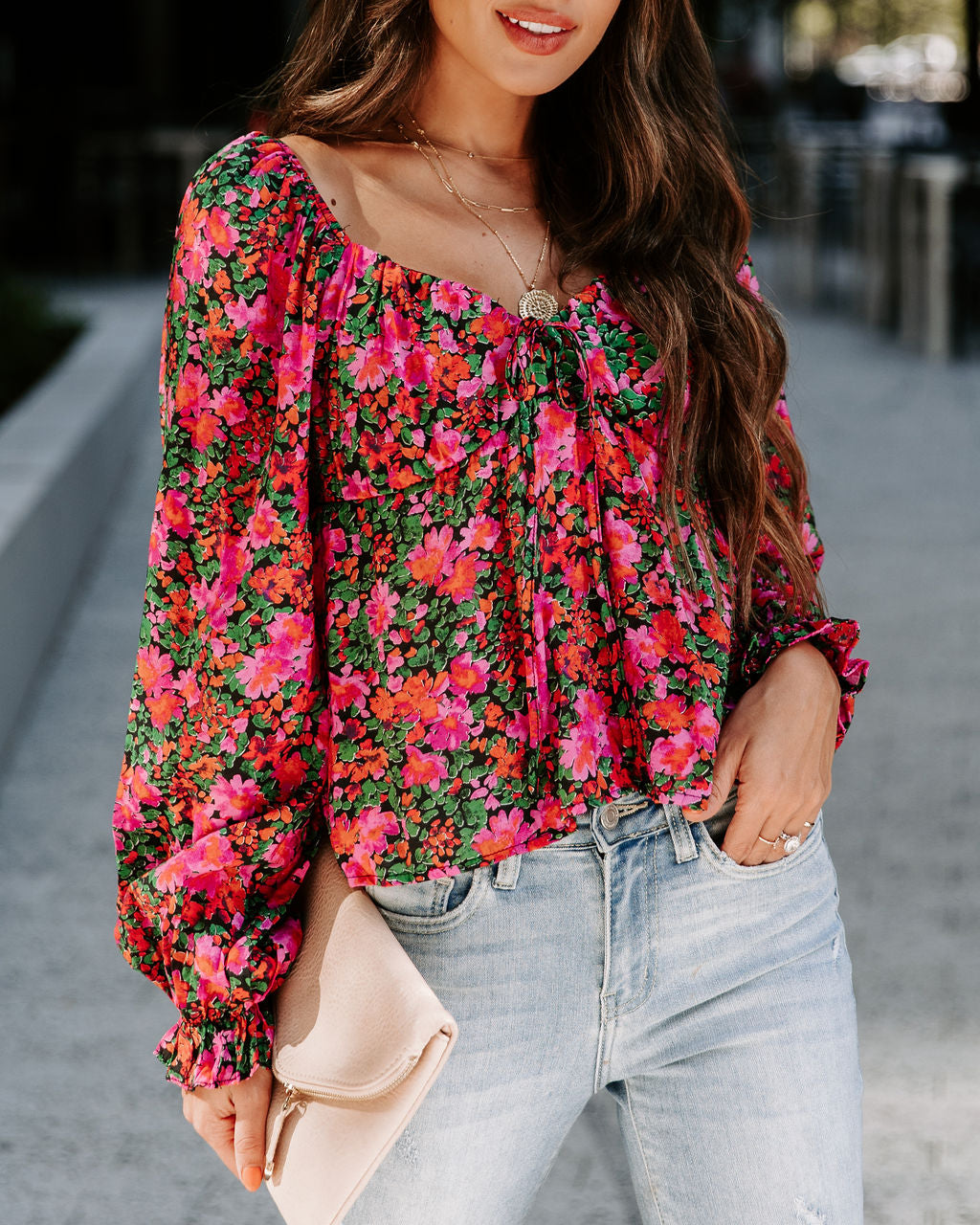 Uncertain Love Floral Front Tie Top - Magenta