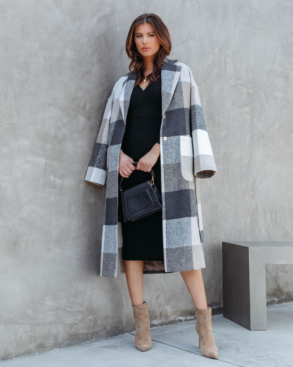 England Pocketed Plaid Coat