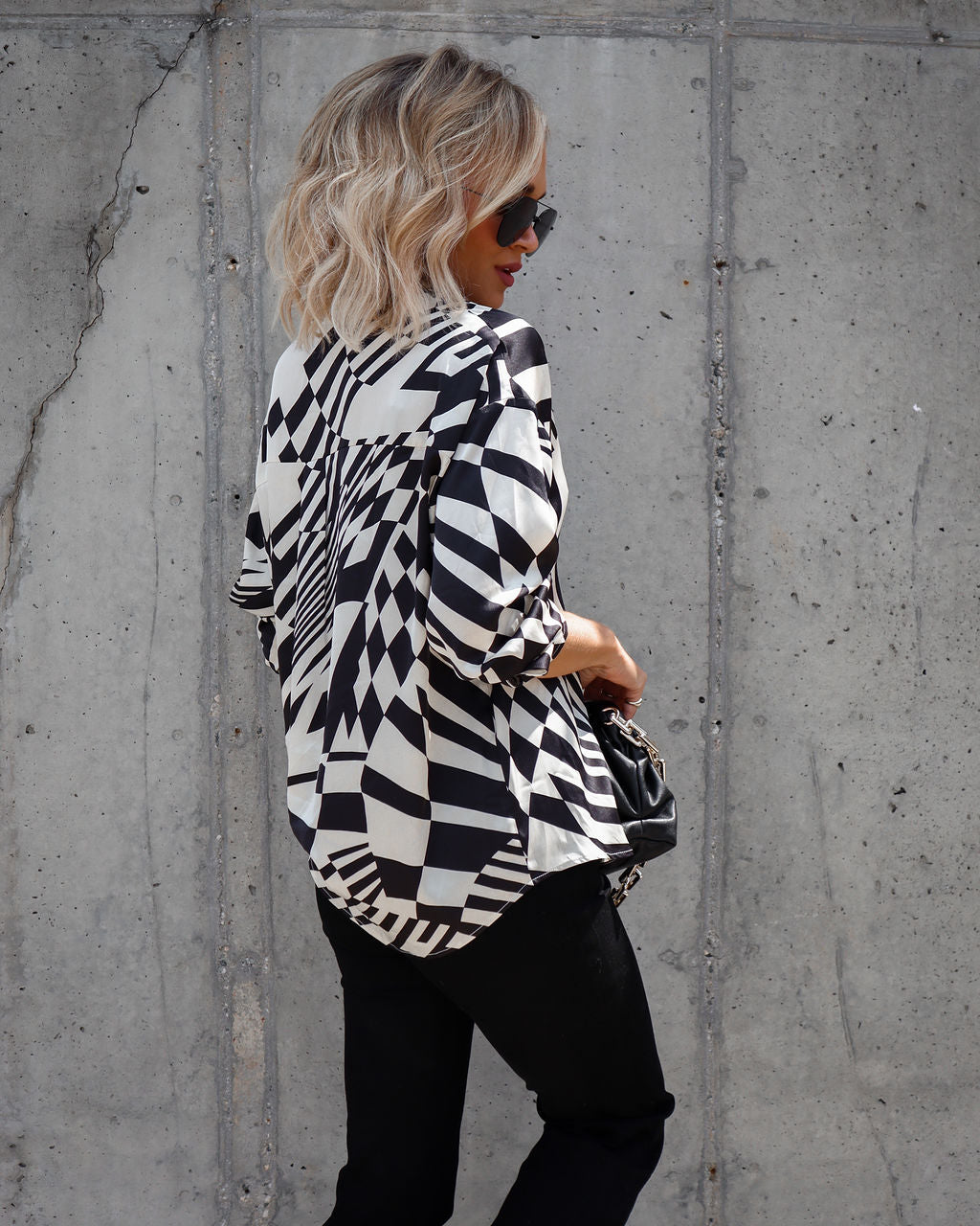 She Was Curious Satin Printed Button Down Top