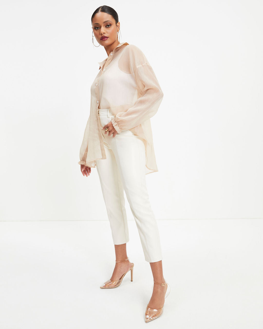 Oh Hey Lucy Organza Button Down Top - Beige