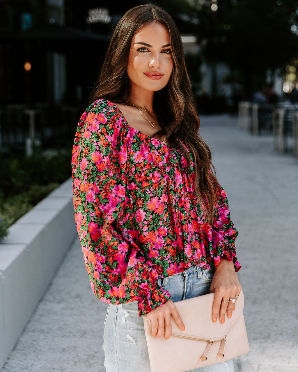 Uncertain Love Floral Front Tie Top - Magenta