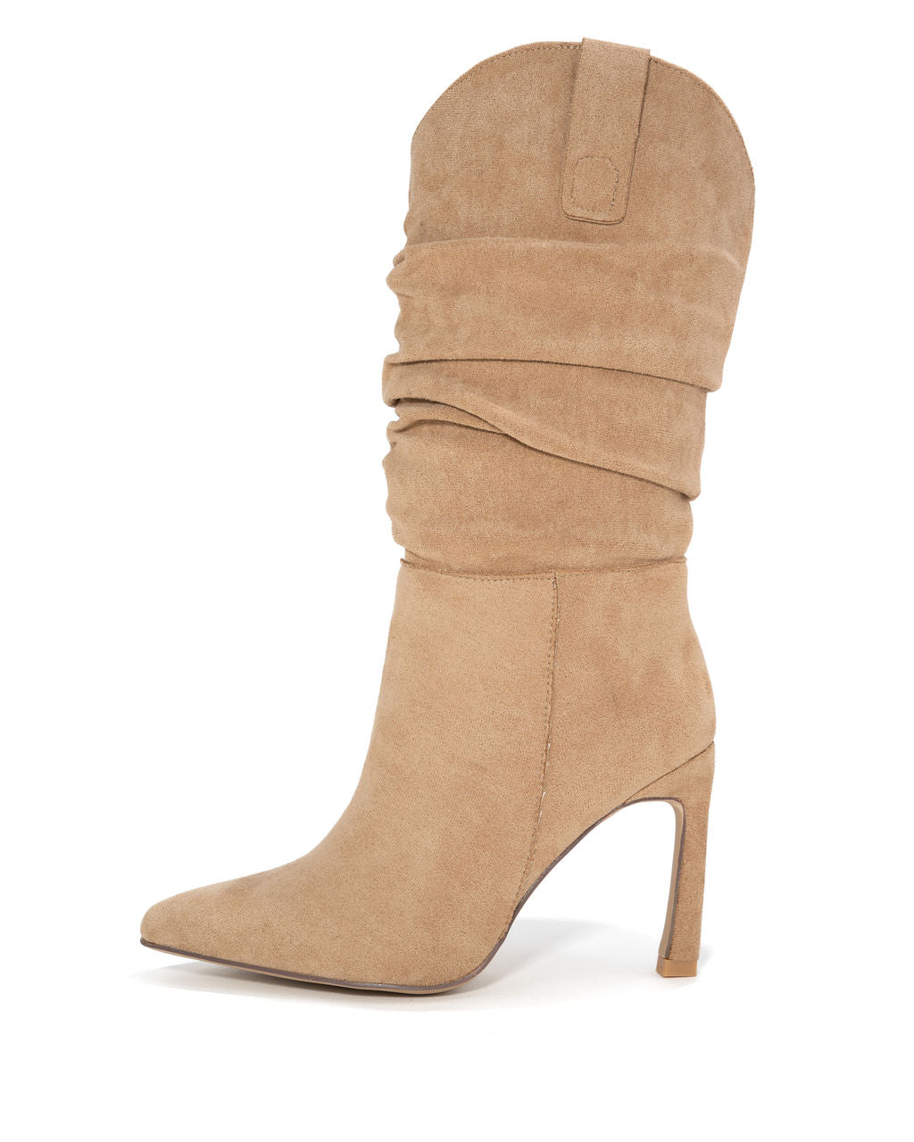 Goldie Faux Suede Heeled Slouch Boot - Almond