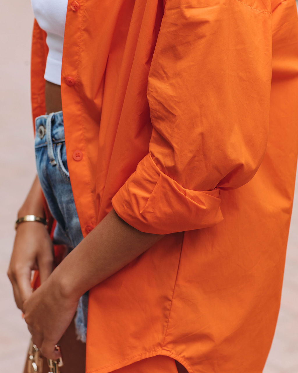 La Brisa Button Up Cotton Top - Orange - FINAL SALE