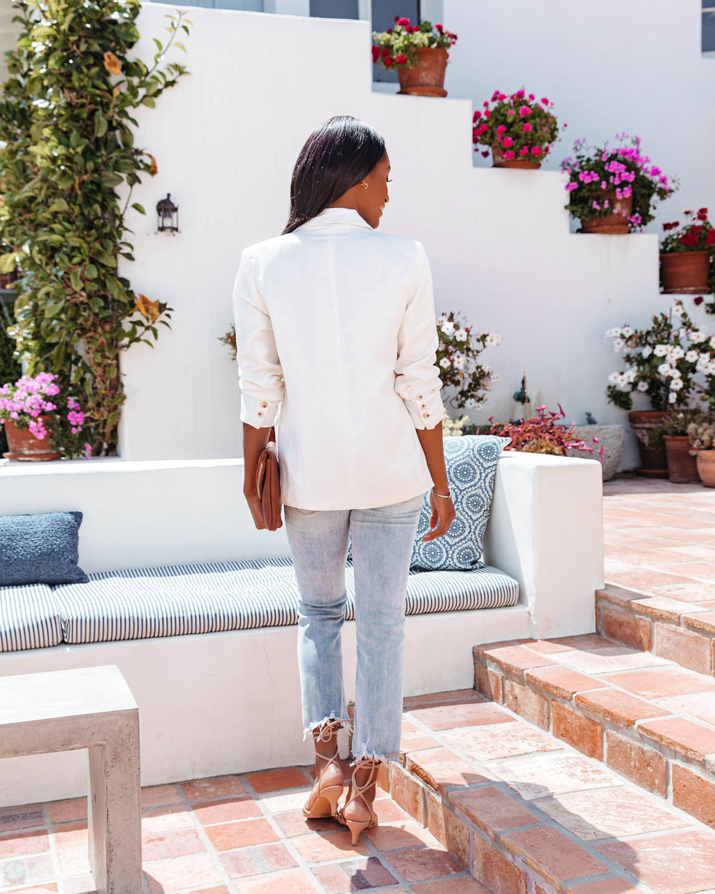 Bennett Pocketed Linen Blend Blazer - Off White - FINAL SALE