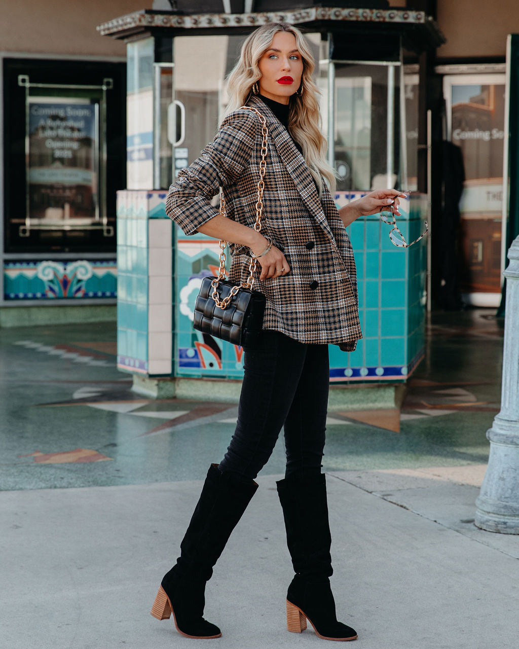 Celina Pocketed Plaid Blazer