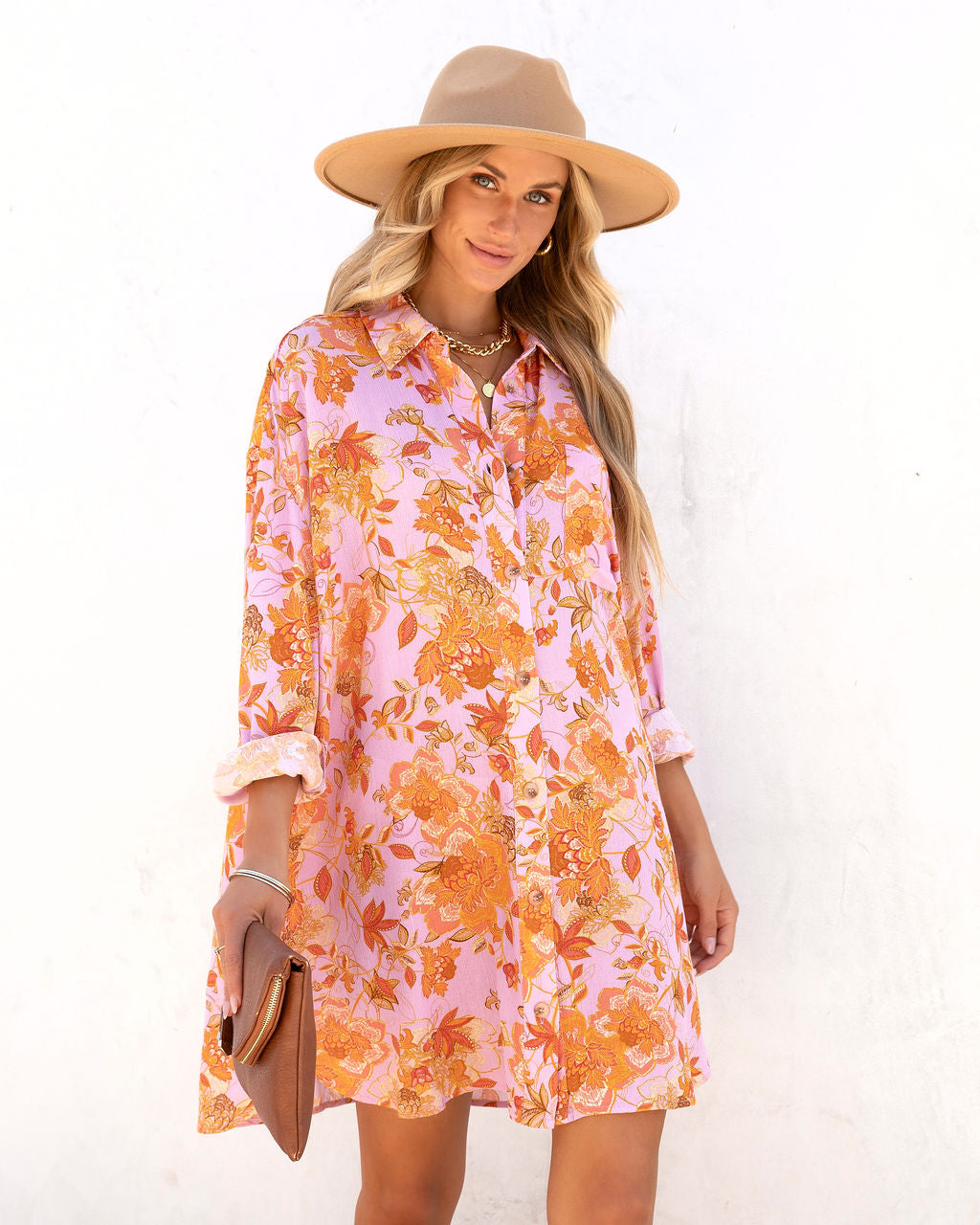 Queen Retro Floral Printed Shirt Dress