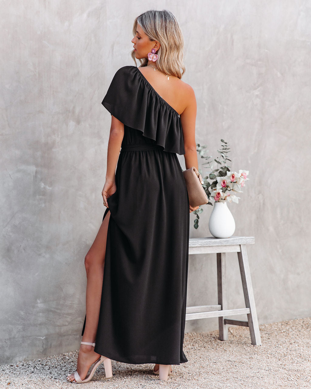 Fall In Love One Shoulder Maxi Dress - Black