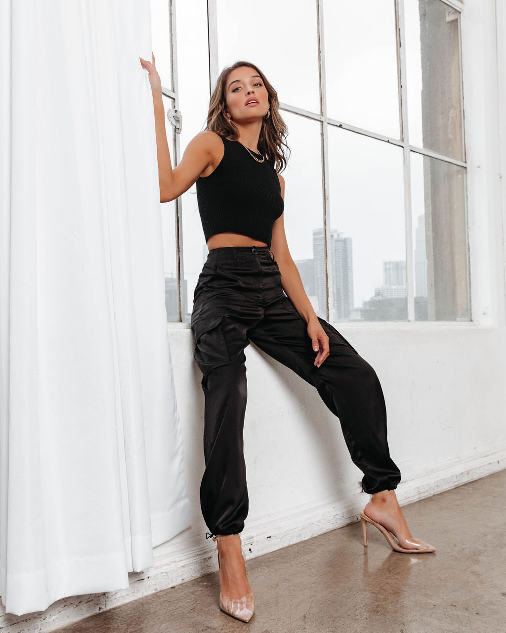 Candice Ribbed Knit Crop Top - Black