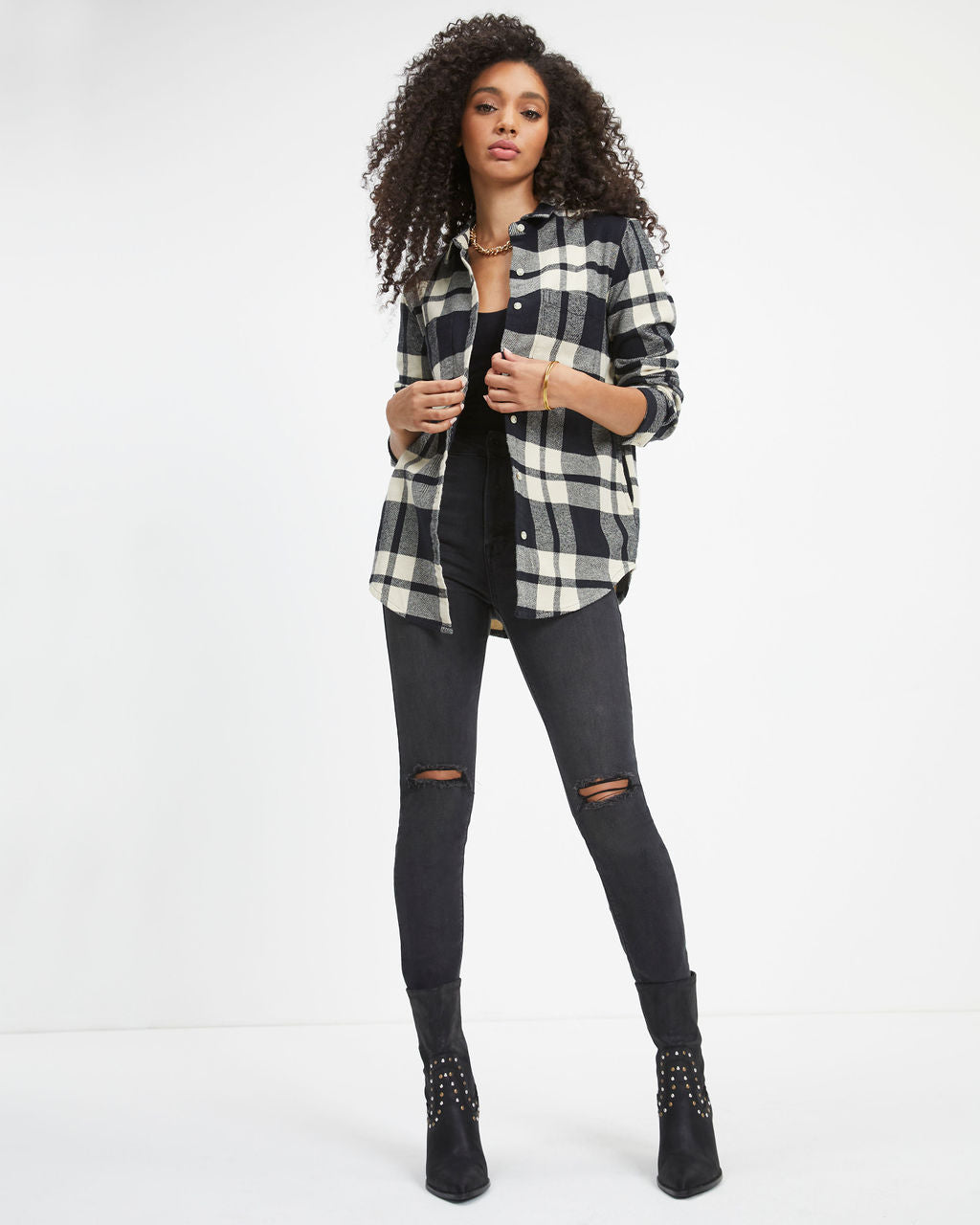 Brad Plaid Pocketed Button Down Top