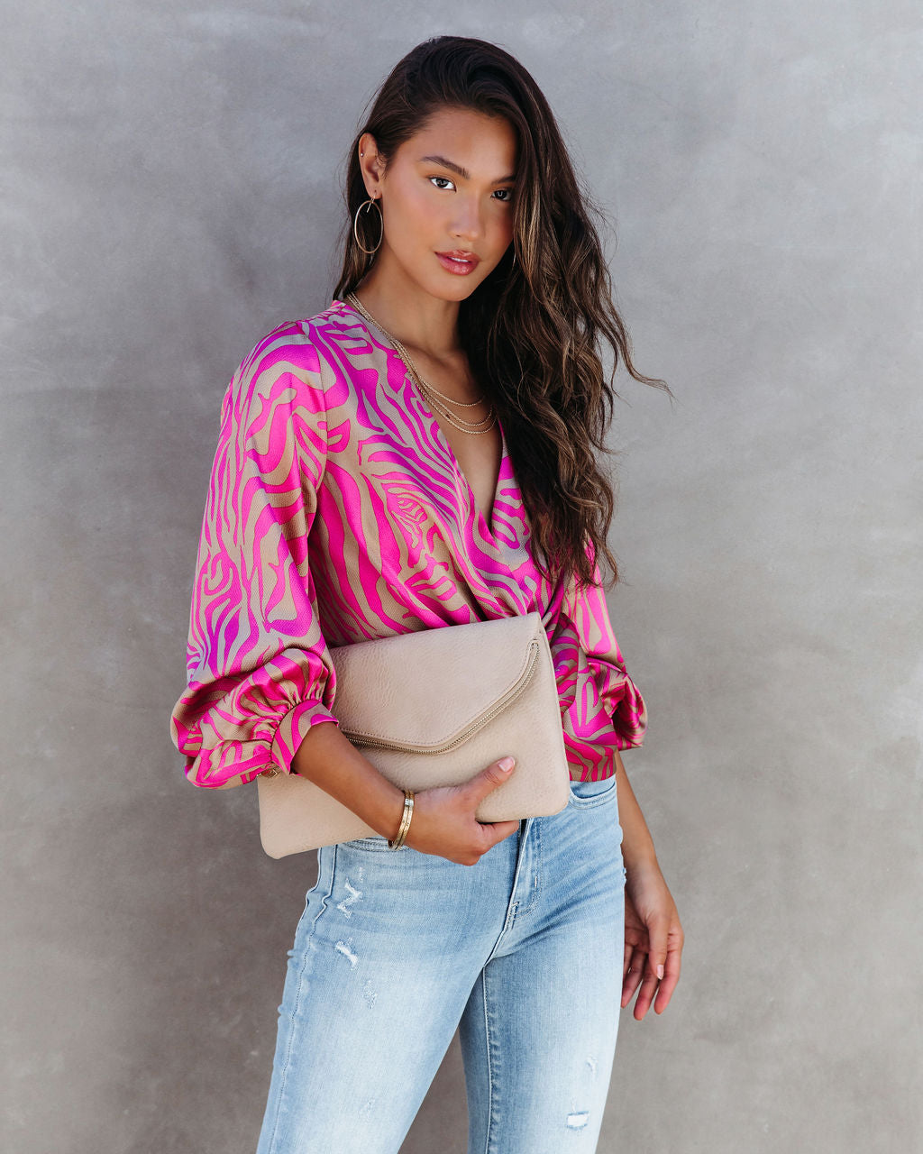 Shane Printed Twisted Balloon Sleeve Top