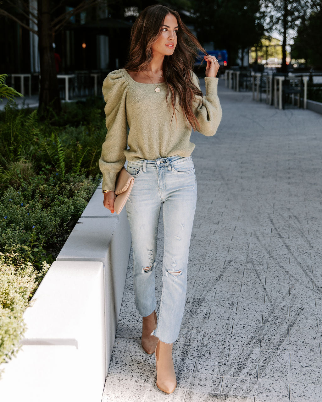 Arianna Knit Puff Sleeve Sweater - Sage