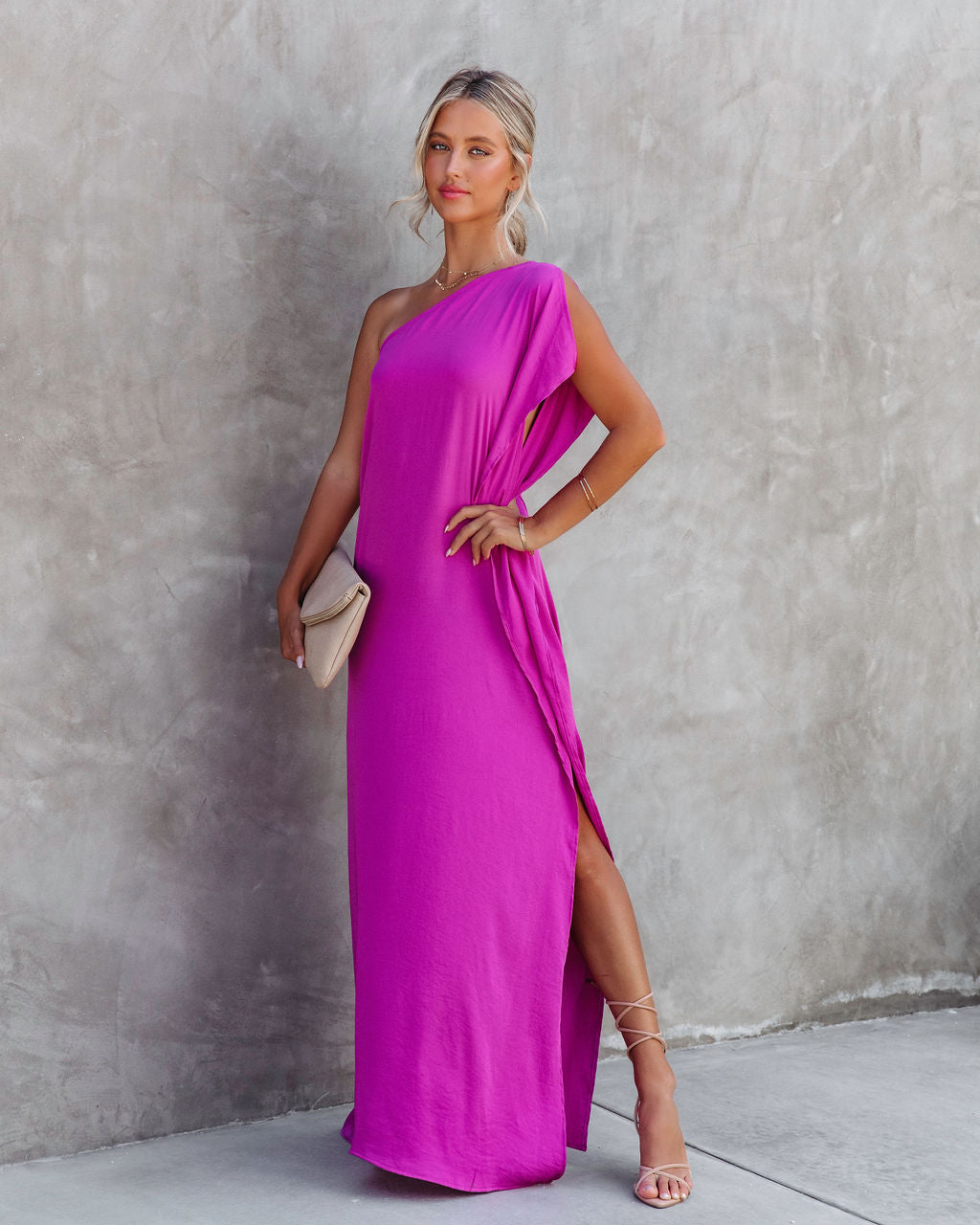 Gala Affair Satin One Shoulder Maxi Dress - Orchid