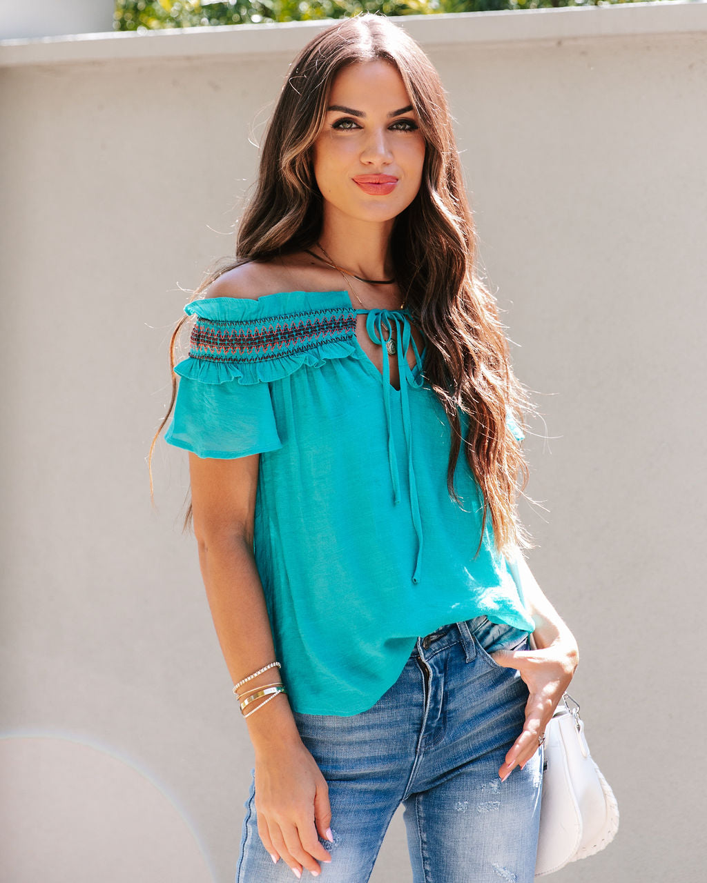 Teggo Smocked Trim Top - Teal - FINAL SALE