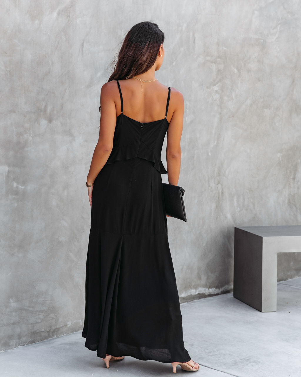Glistening Romance Beaded Ruffle Maxi Dress - Black - FINAL SALE