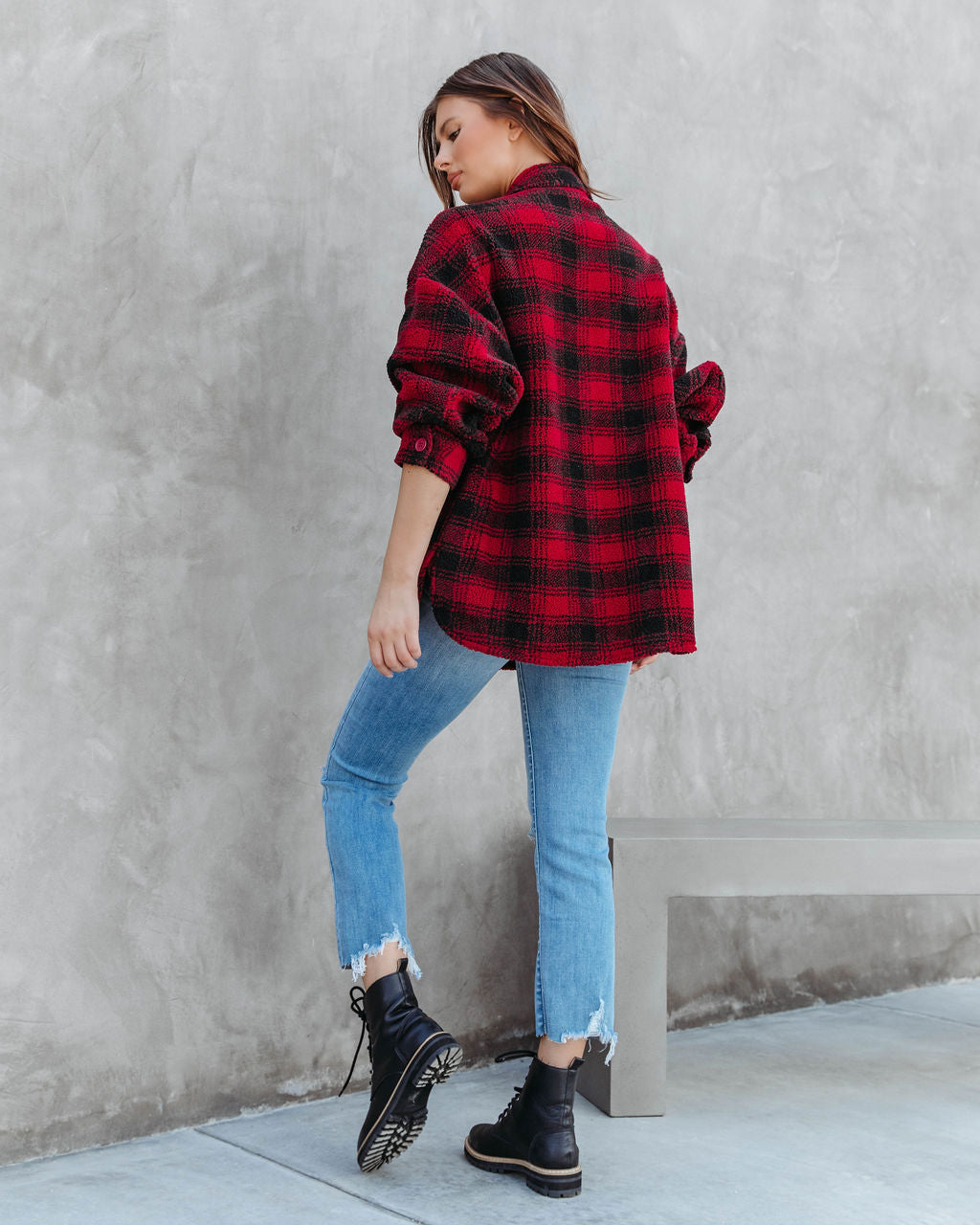 Doug Pocketed Plaid Teddy Jacket