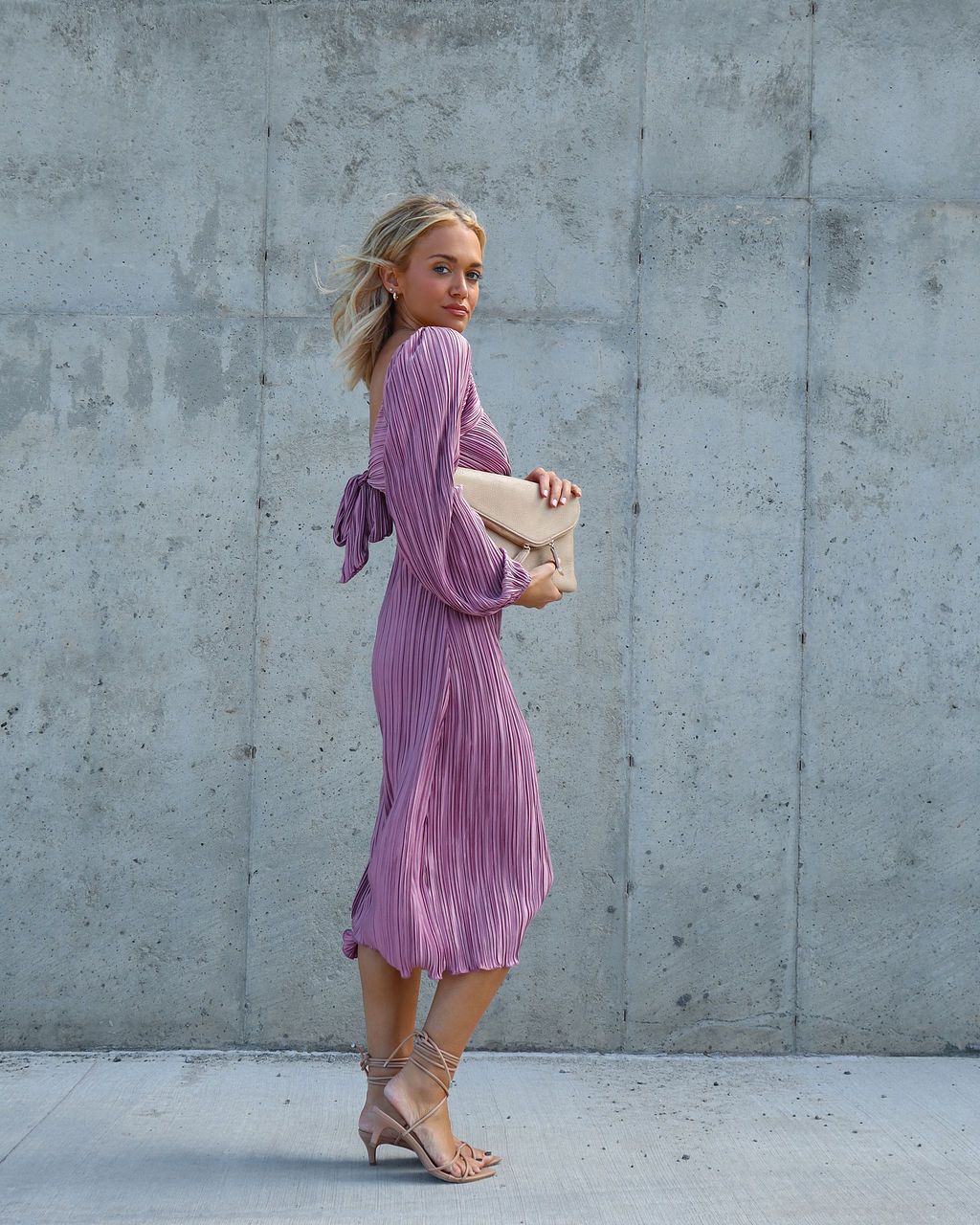Very Impressed Plisse Cutout Midi Dress - Mauve