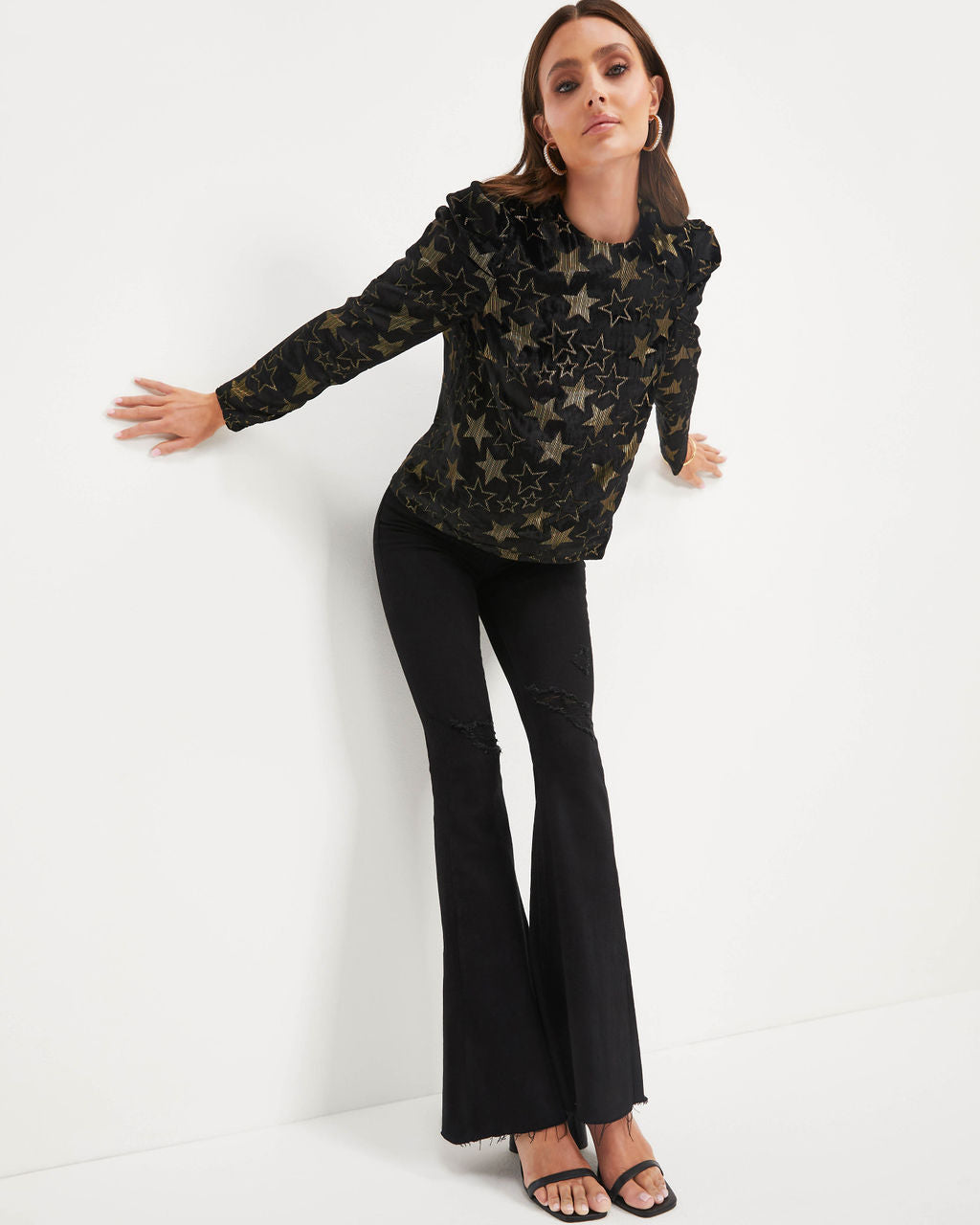 Got Them Starstruck Burnout Velvet Metallic Top - Black