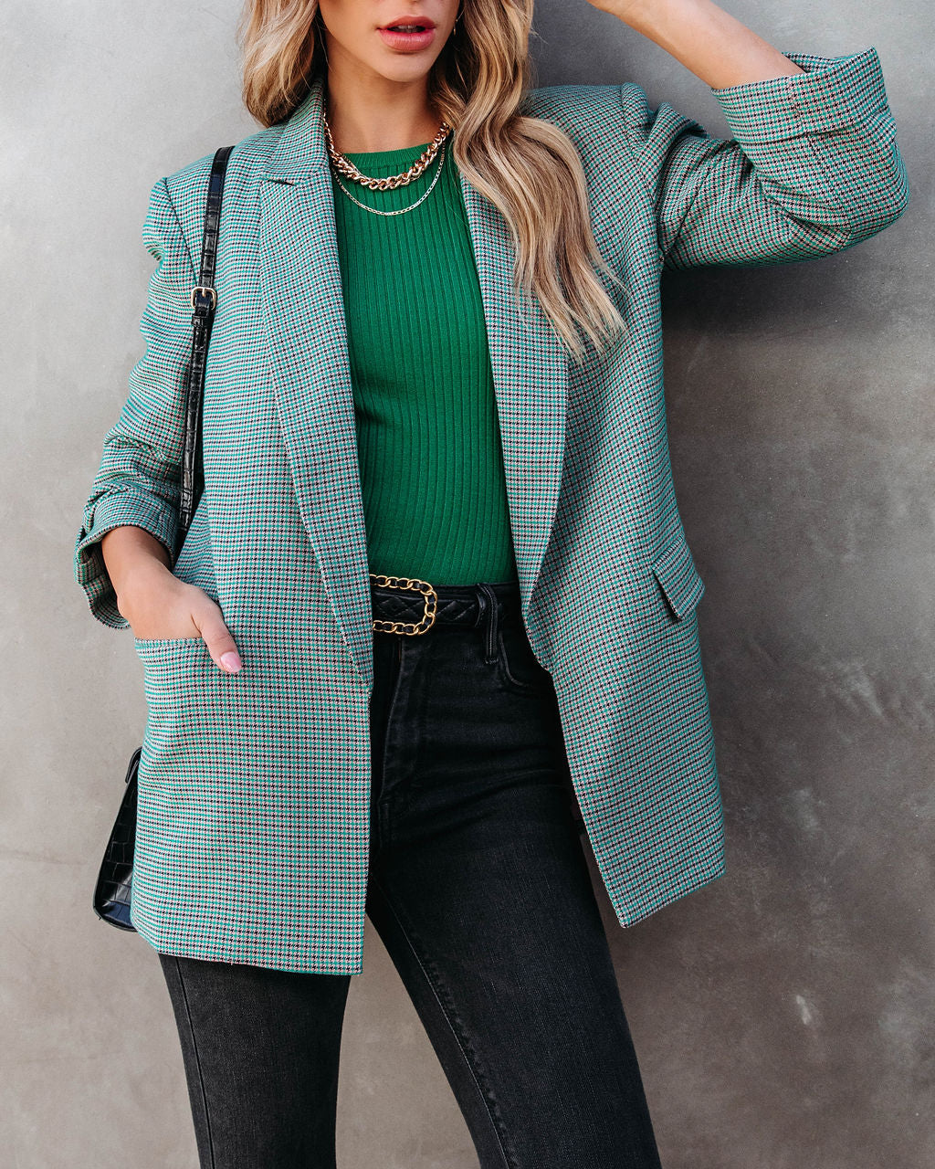 No Brainer Pocketed Plaid Blazer