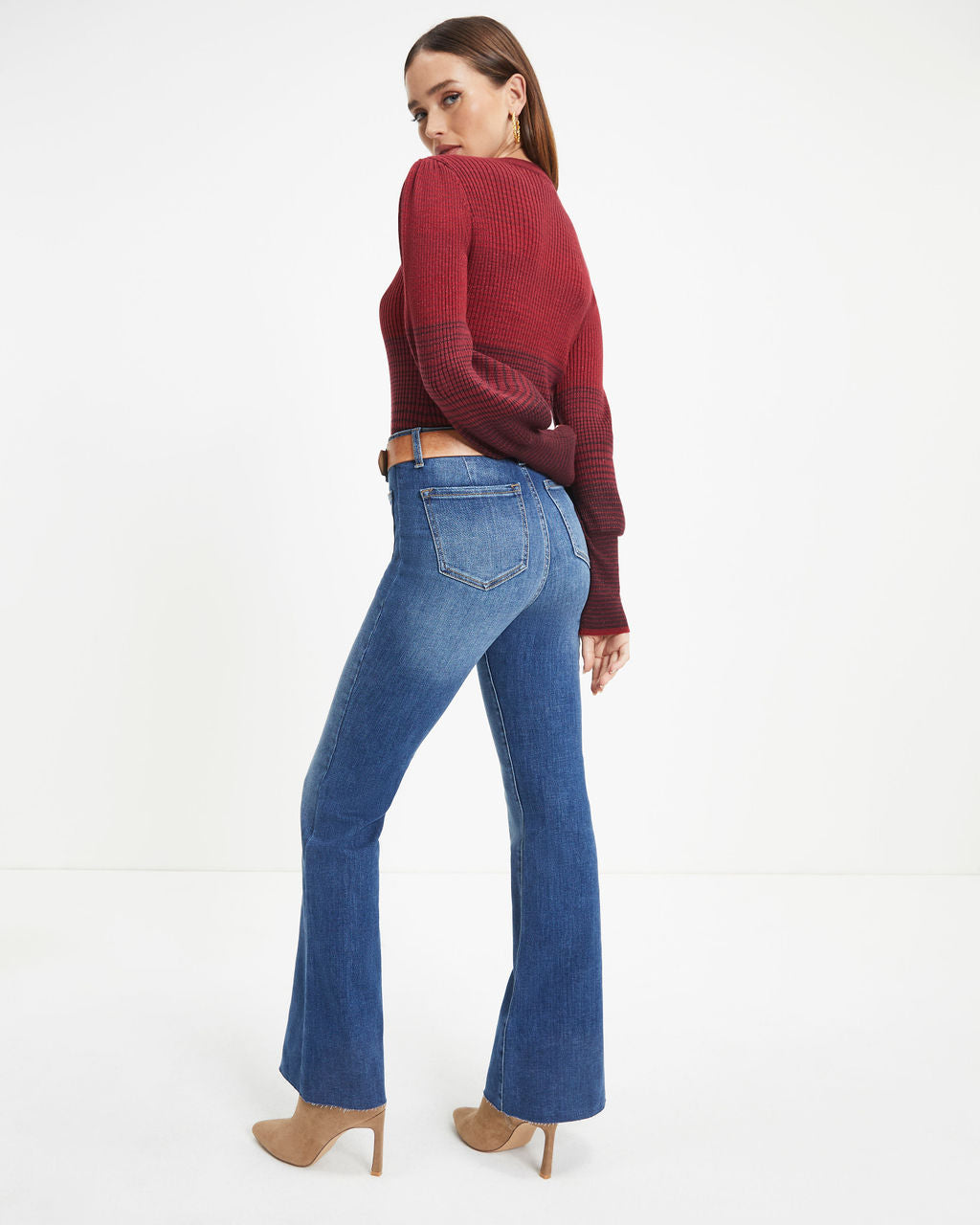 Fall Sunsets Ribbed Balloon Sleeve Pullover Sweater - Wine - FINAL SALE