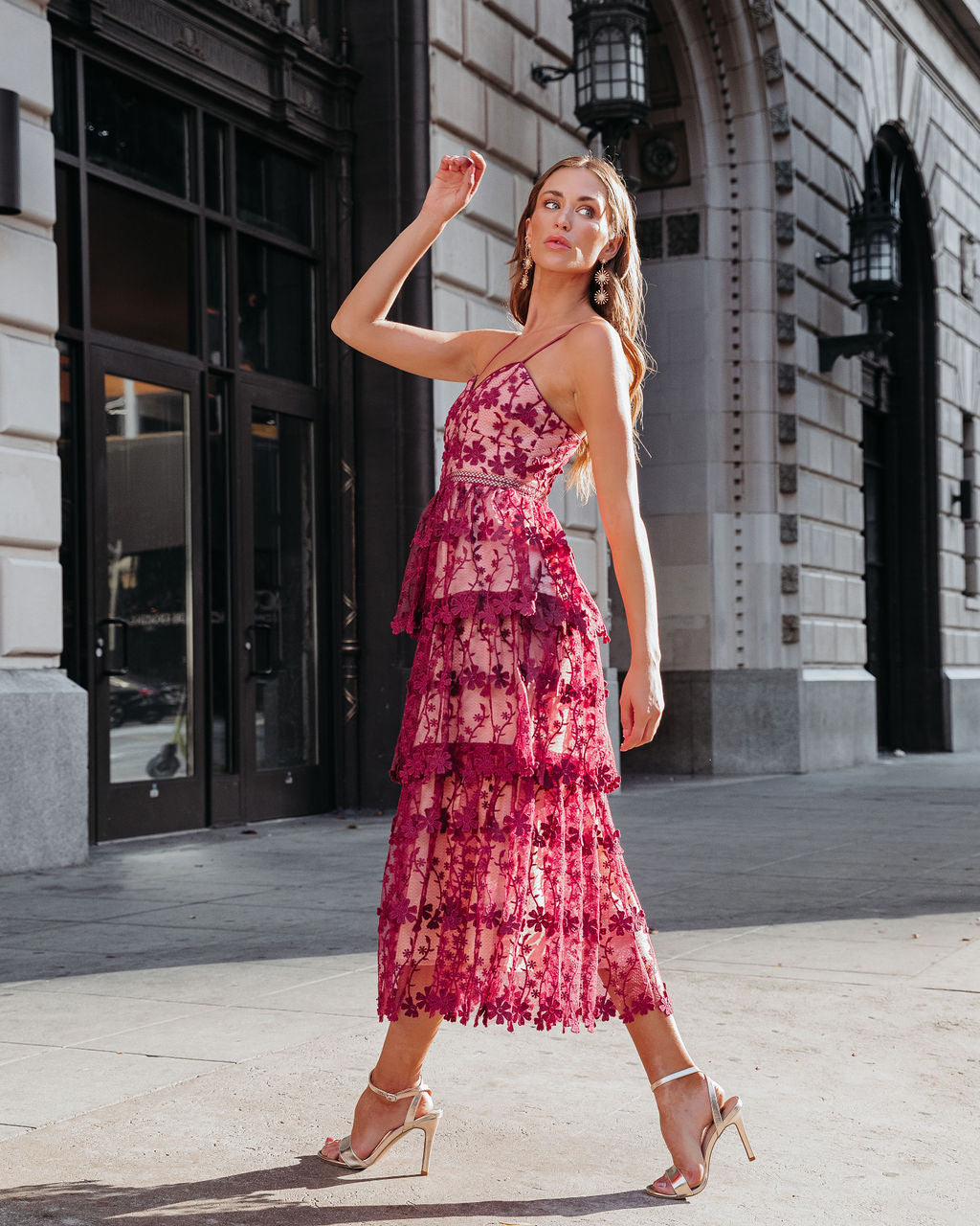 Pascal Tiered Crochet Lace Midi Dress - Wine - FINAL SALE