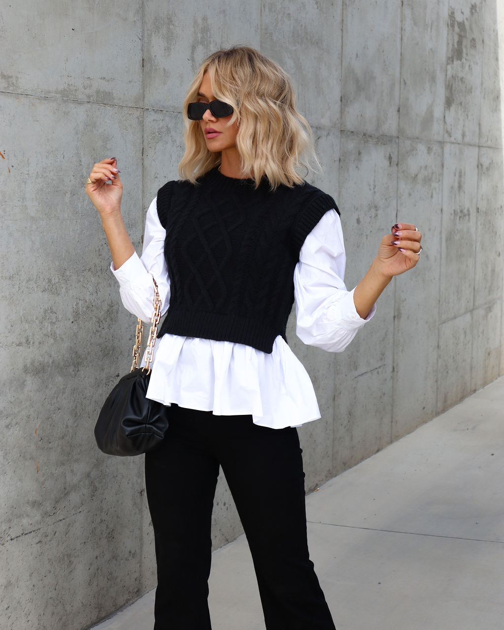 Carmine Contrast Knit Top - Black