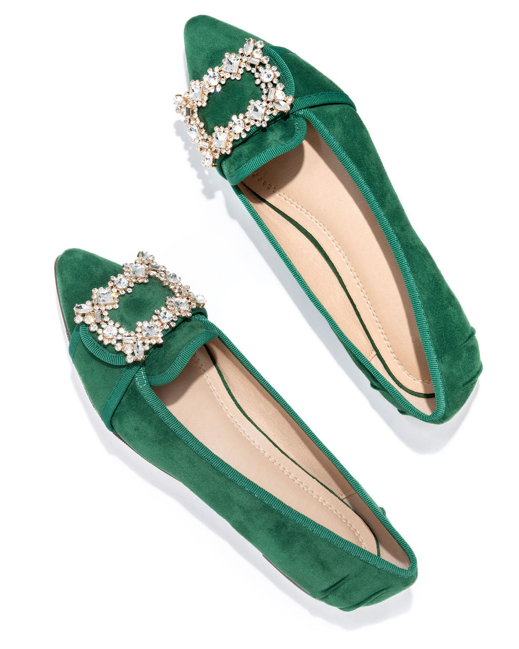 Vanderpump Embellished Faux Suede Flats - Emerald