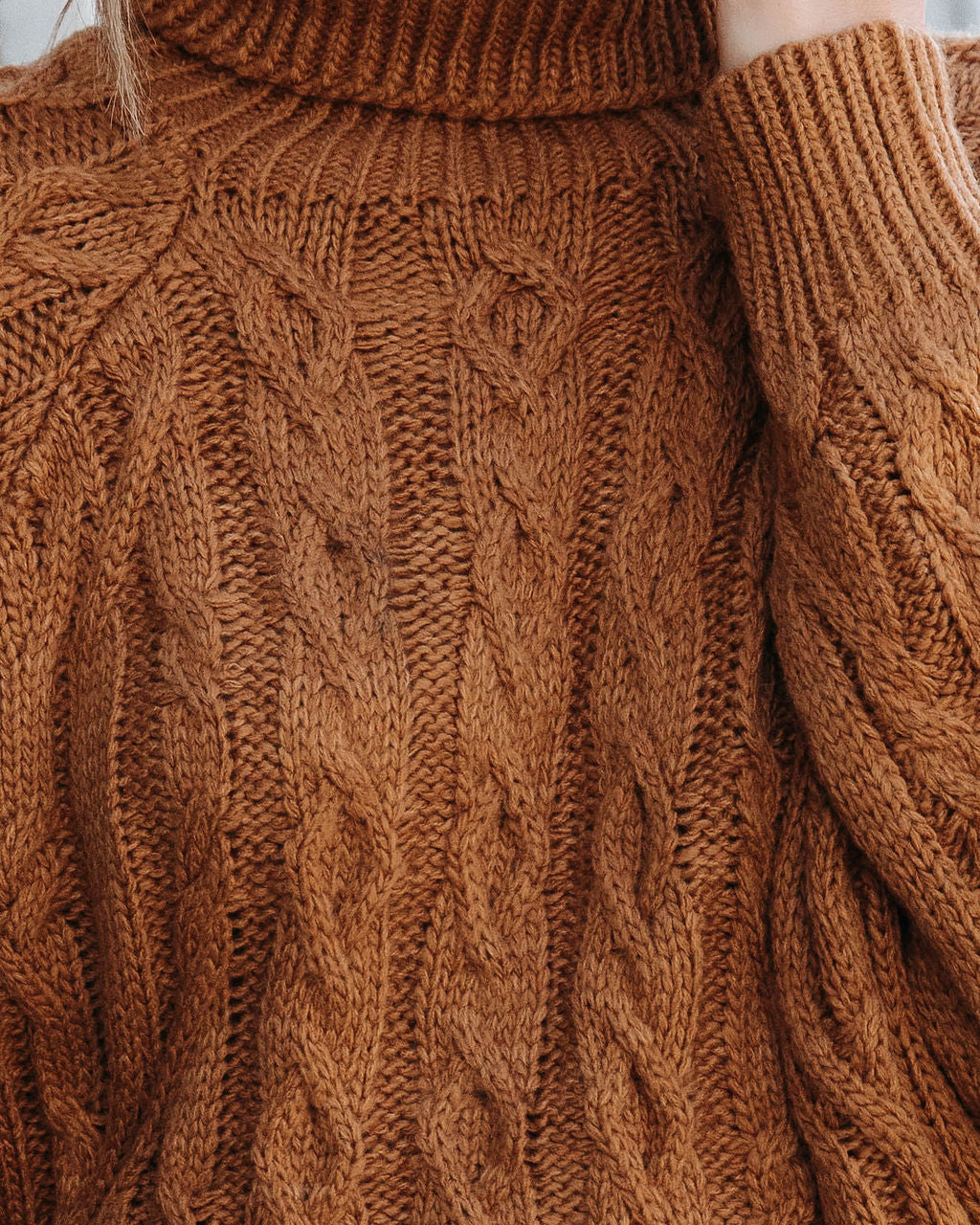 Once Upon A Fall Cable Knit Turtleneck Sweater - Camel