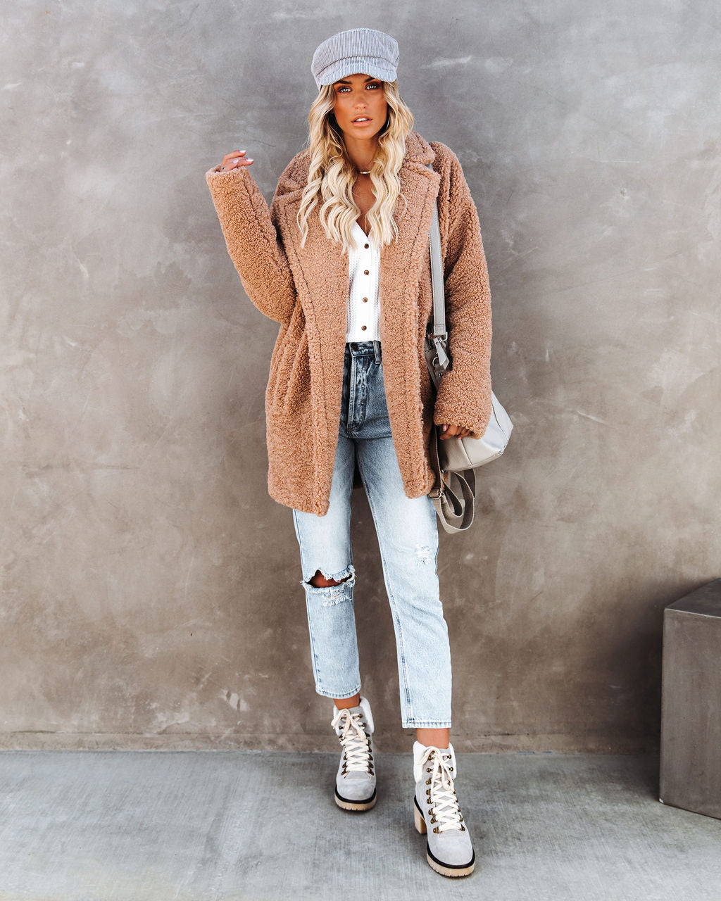 Melbourne Pocketed Teddy Coat - Camel