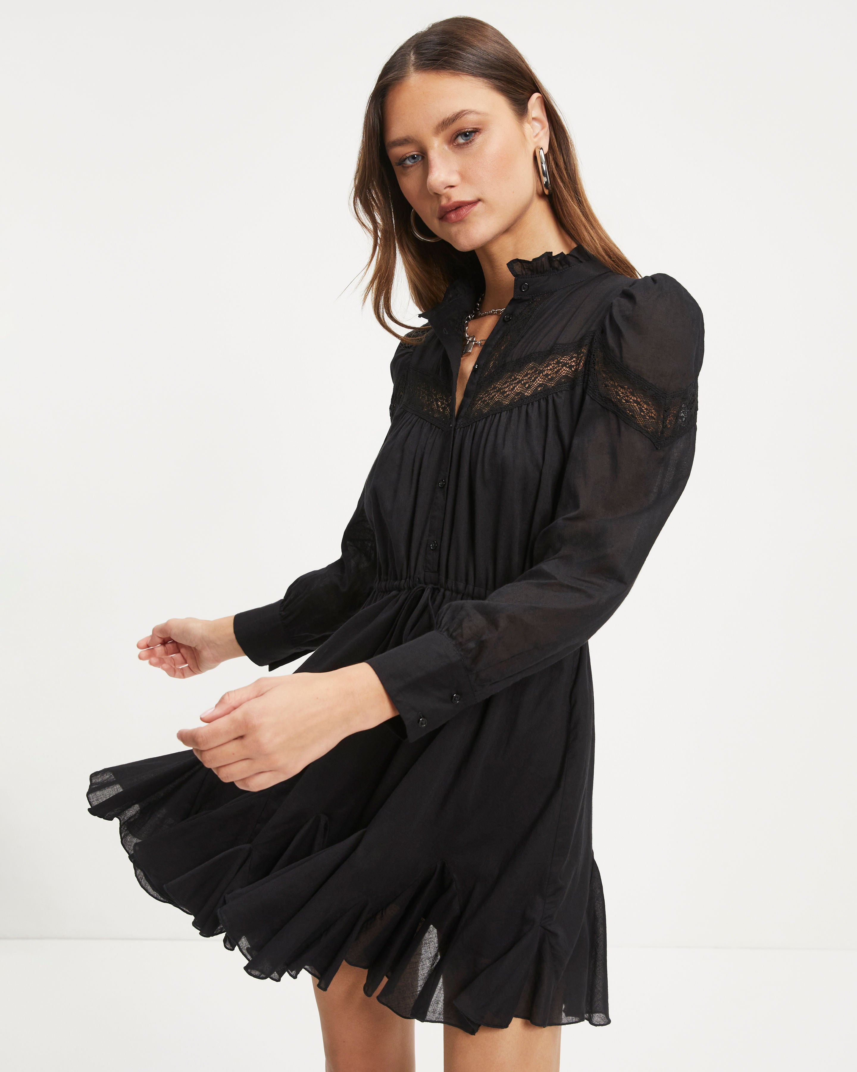 Taking Chances Cotton Crochet Lace Mini Dress - Black