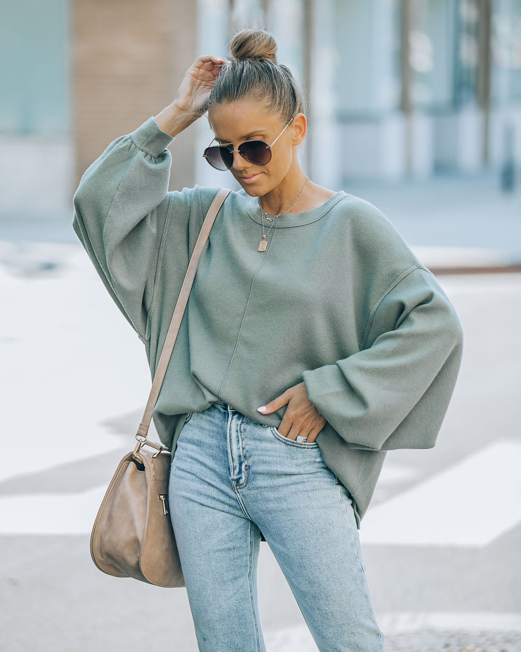 Running Errands Knit Oversized Pullover Sweater - Olive - SALE