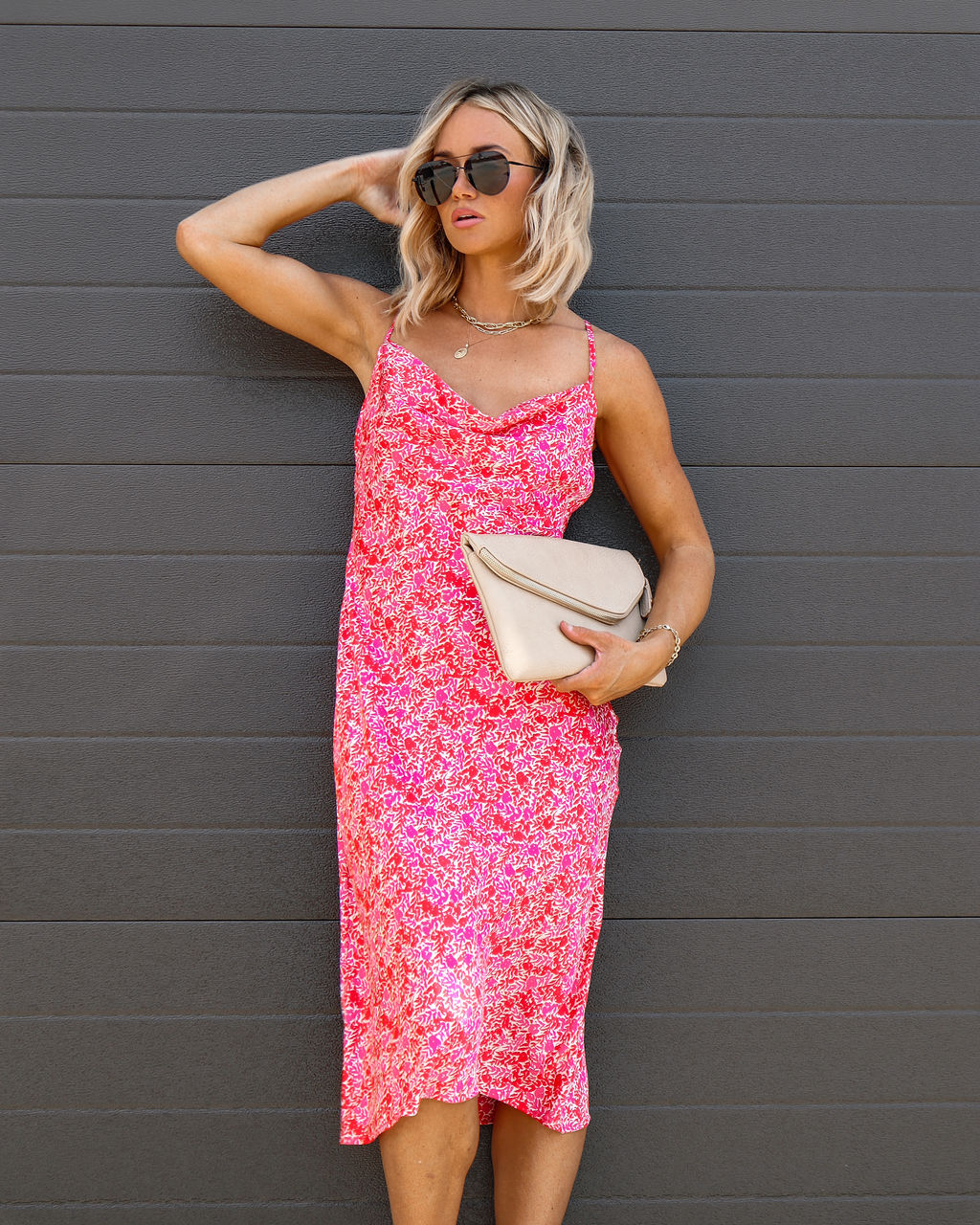 Ruby Floral Satin Slip Midi Dress