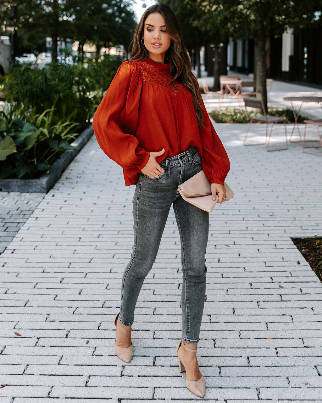 Aria Crochet Lace Top - Rust