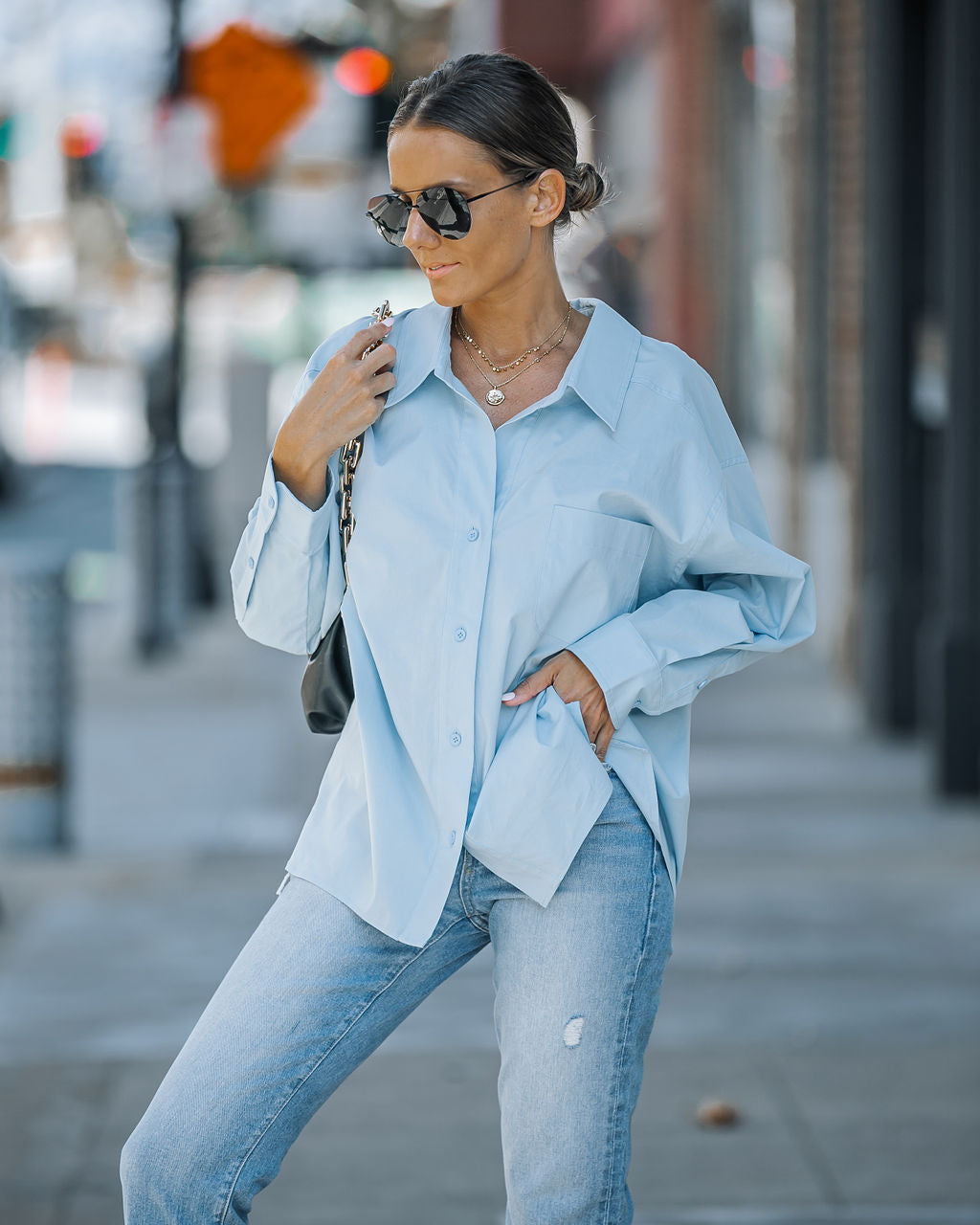 Federica Cotton Button Down Top - Light Blue