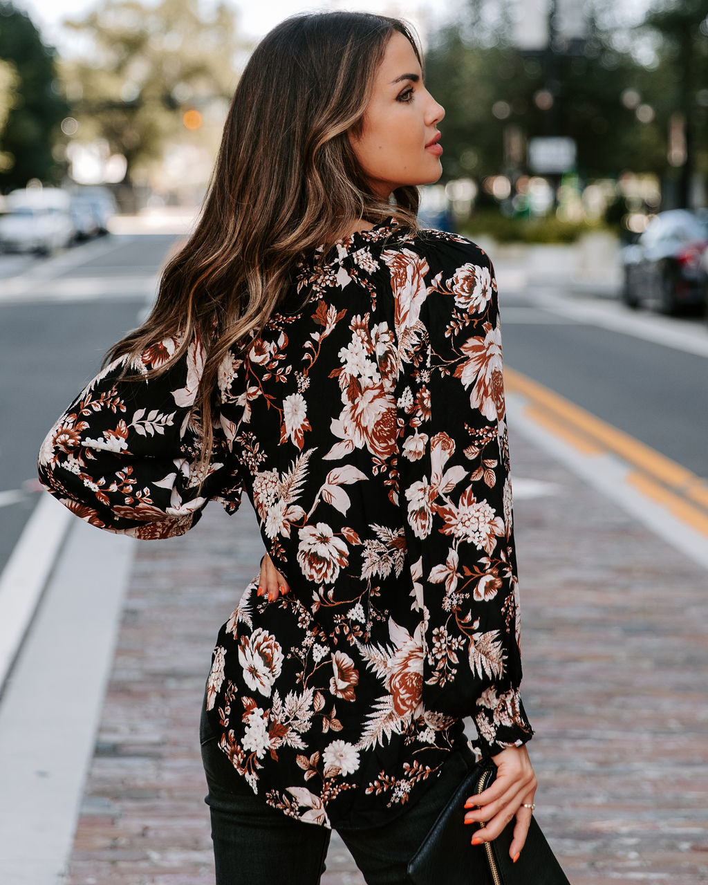 Crisp Fall Bloom Front Tie Button Down Top