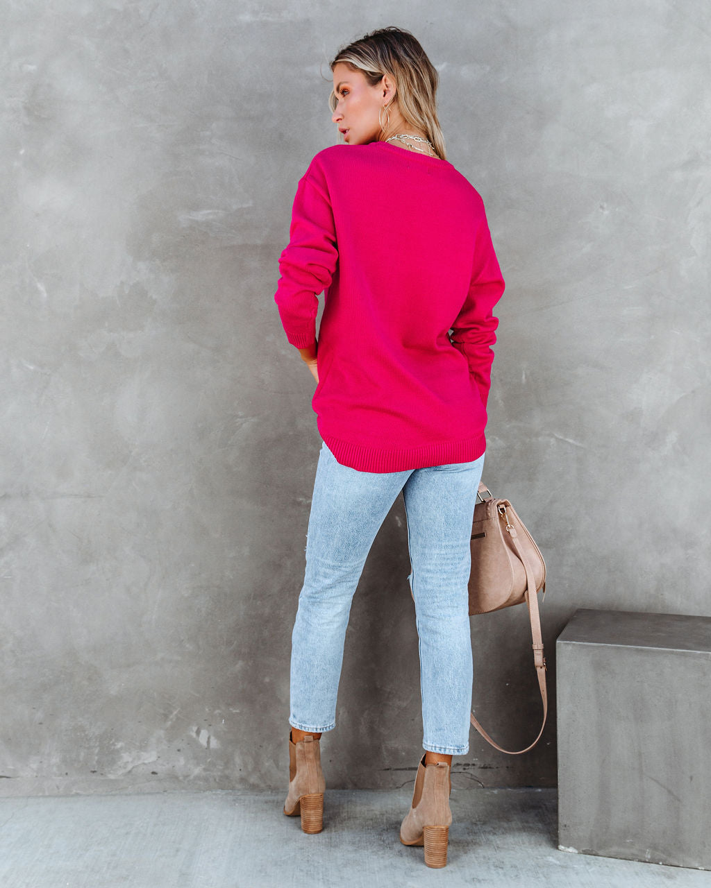 Korey Knit Oversized Pullover Sweater - Bright Pink