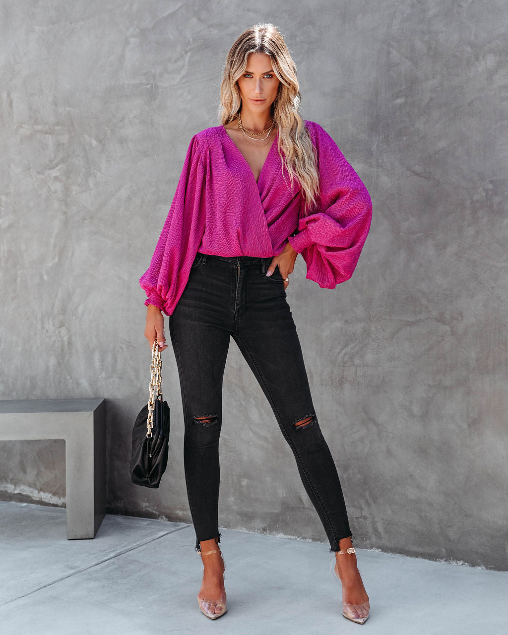 Fantasia Textured Drape Top - Berry