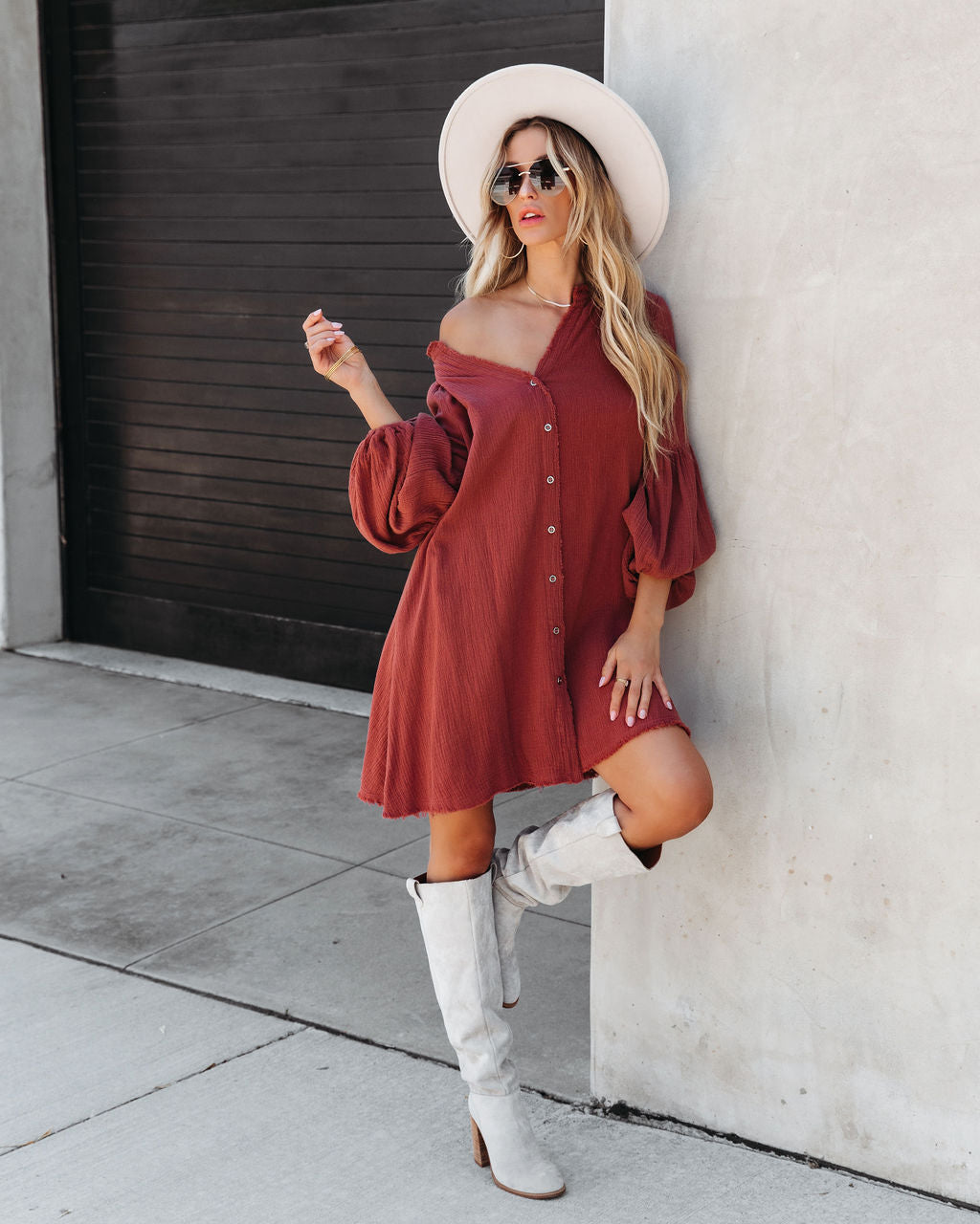 Blakeley Cotton Pocketed Button Down Shirt Dress - Clay
