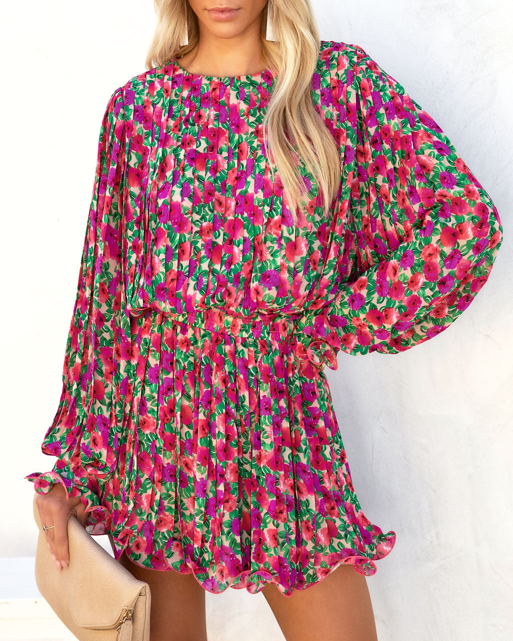 Bougainvillea Floral Pleated Crop Top - FINAL SALE