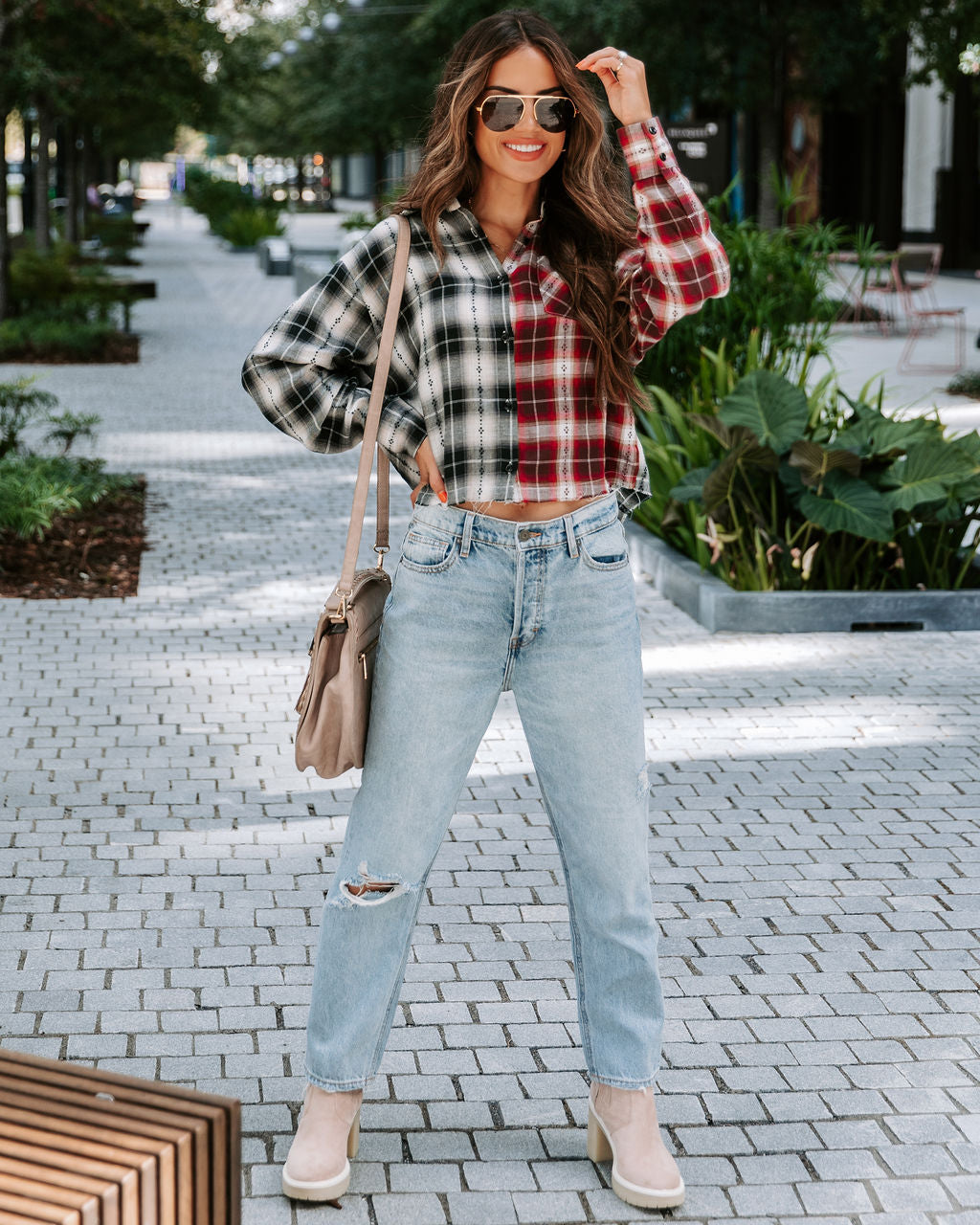 Arizona Plaid Cotton Button Down Top - SALE