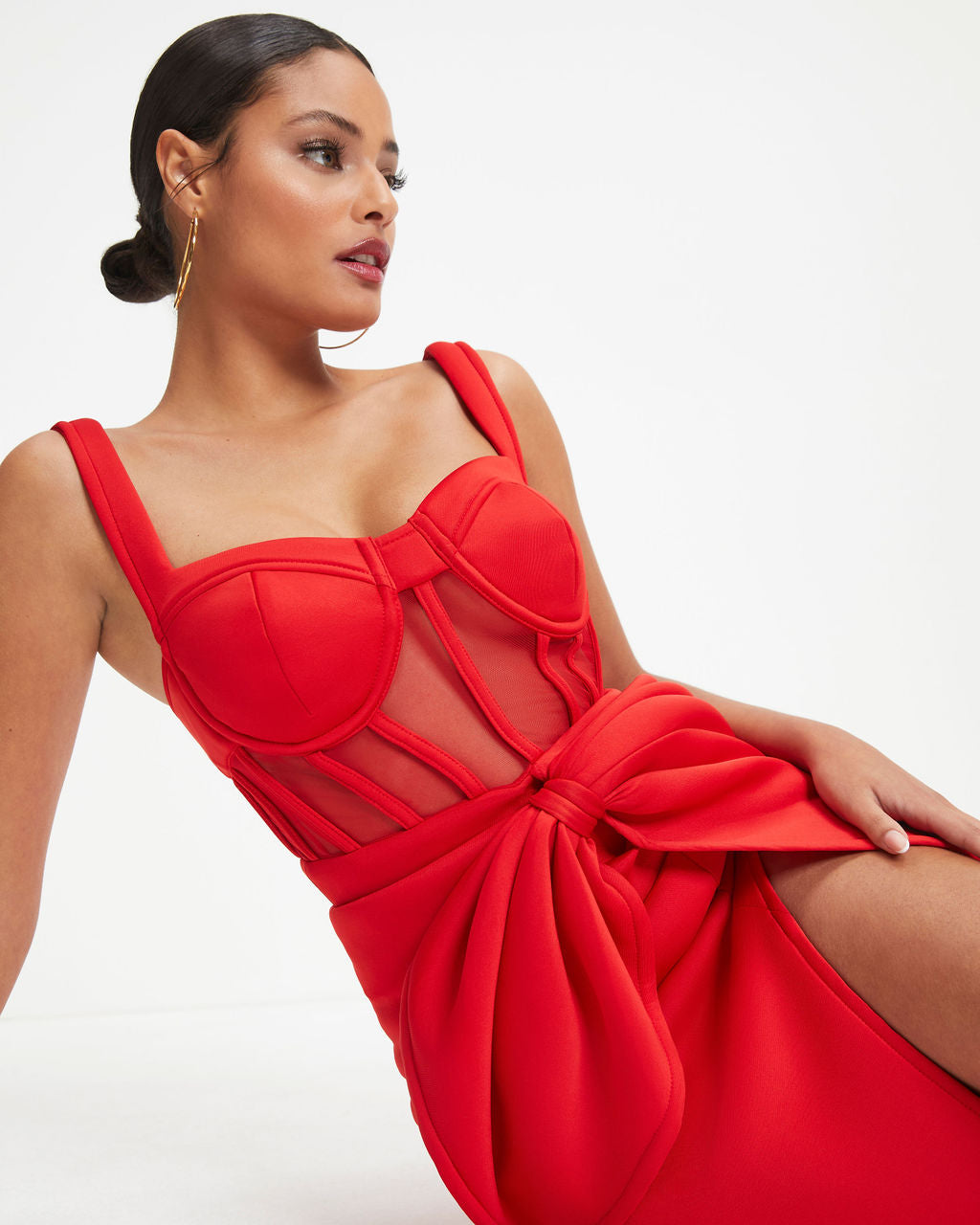 Celestia Sheer Corset Midi Dress - Red