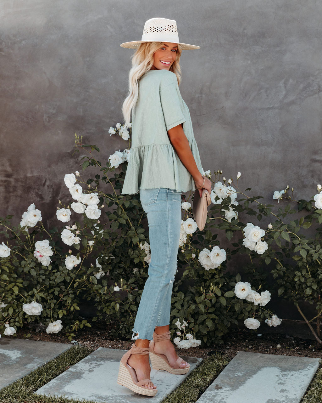 Raena Cotton Button Down Babydoll Top - Dusty Sage - FINAL SALE