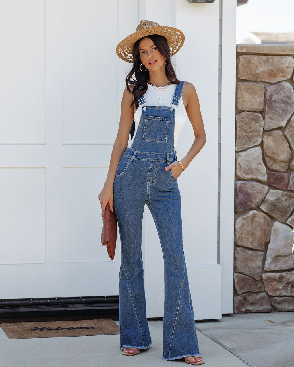 Endsville Bell Bottom Pocketed Overalls - Dark Wash - FINAL SALE