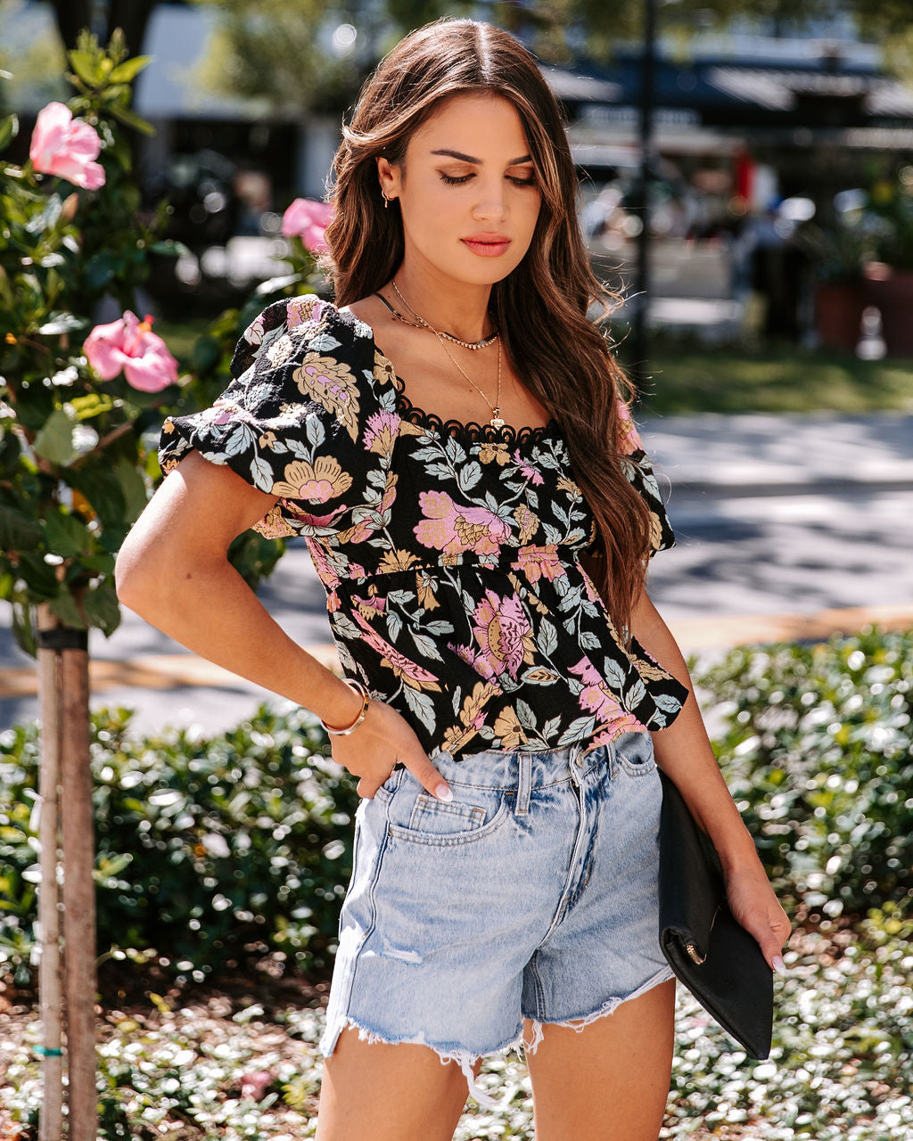 Gables Floral Crochet Peplum Top - FINAL SALE
